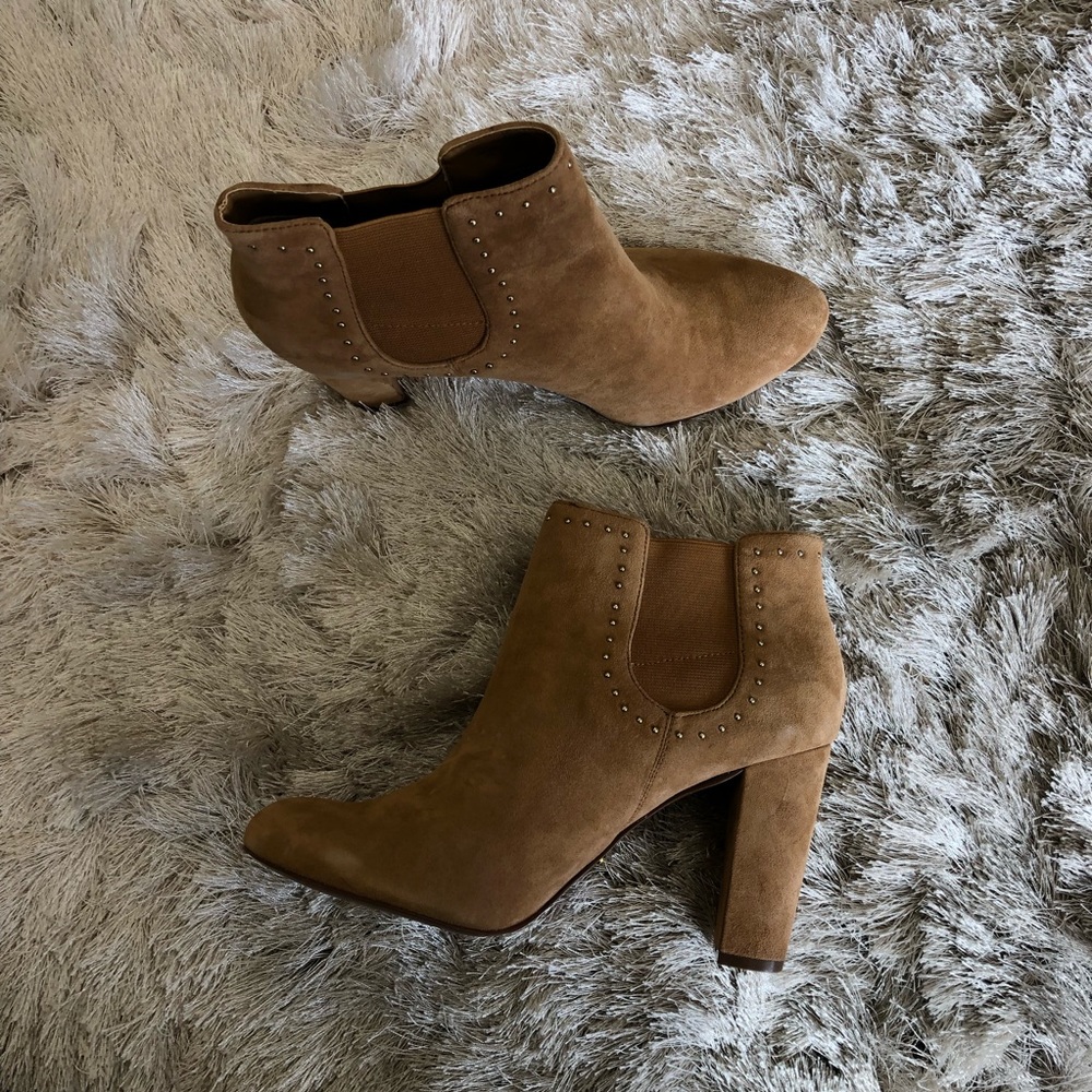 Camel suede studded booties